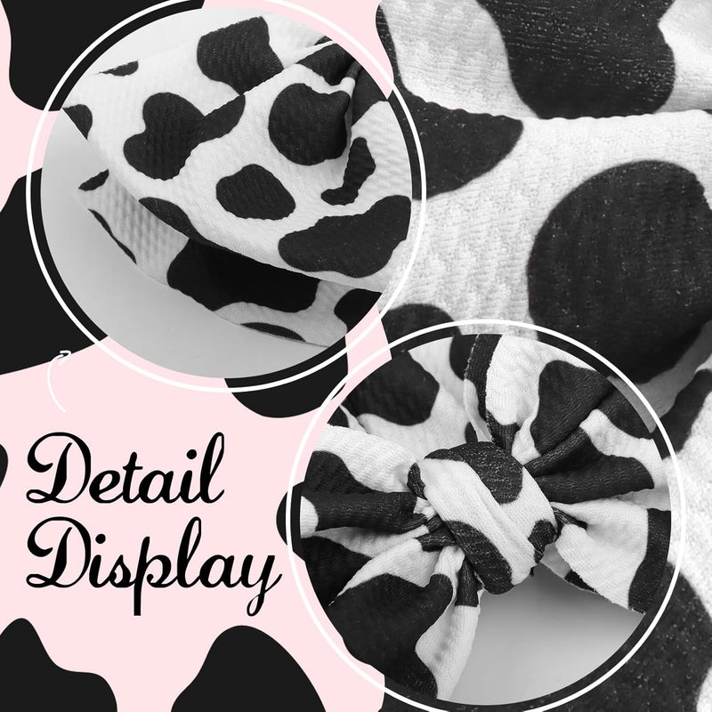 ONENINEDREAM 2Pcs Moo Cow Print 7’’ Hair Bows for Baby Girls Cowgirl Accessories Infant Toddler Baby Girl Headbands Pink Bow Hair Wrap - Image 5